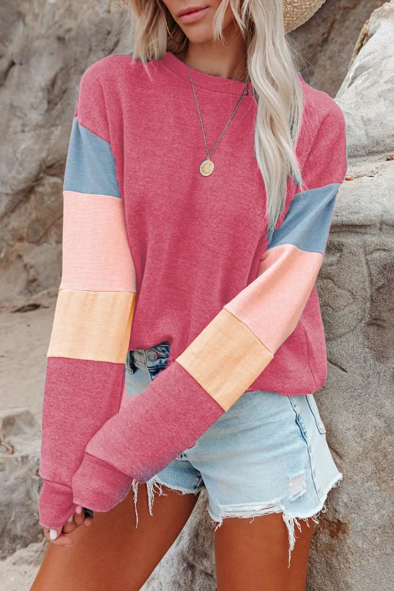 SWEAT A MANCHES LONGUES ET COL ROND A BLOCS DE COULEURS