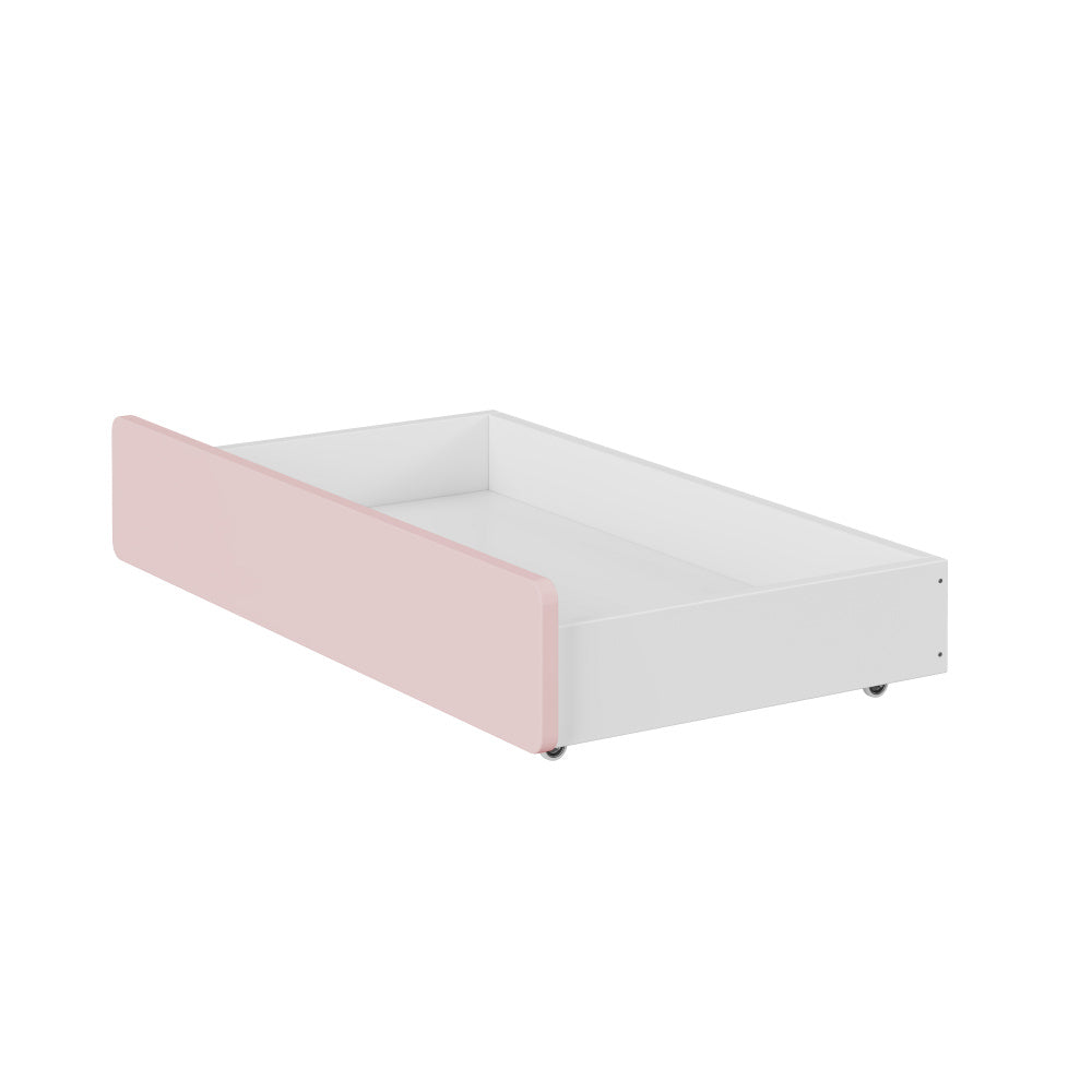 Lit enfant 90x190 avec 2 tiroirs, lit simple en bois massif avec sommier à lattes, rose