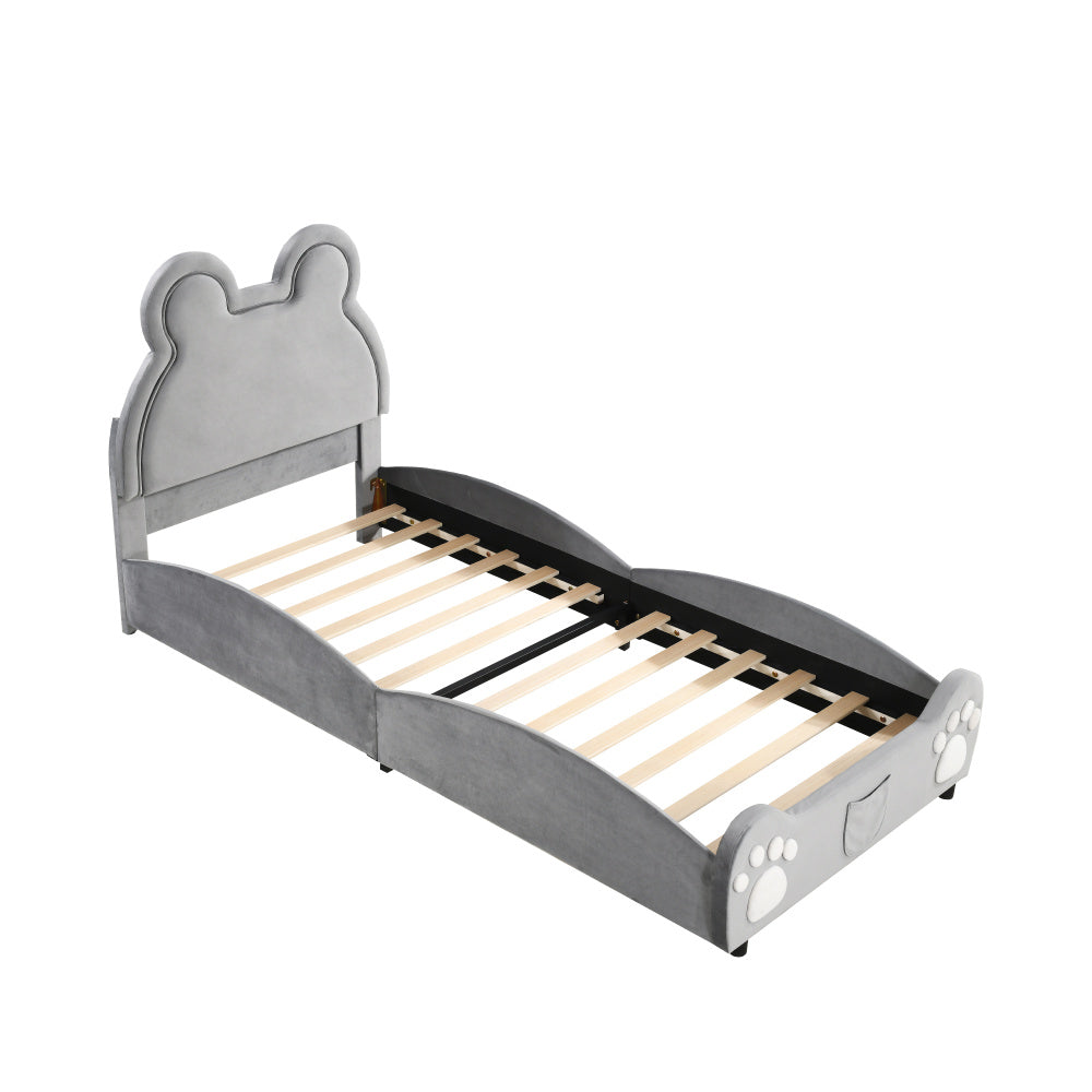 Lit capitonné Magnifique lit enfant, 90 x 200 cm, forme ours.Lit simple en velours doux pour la peau, blanc