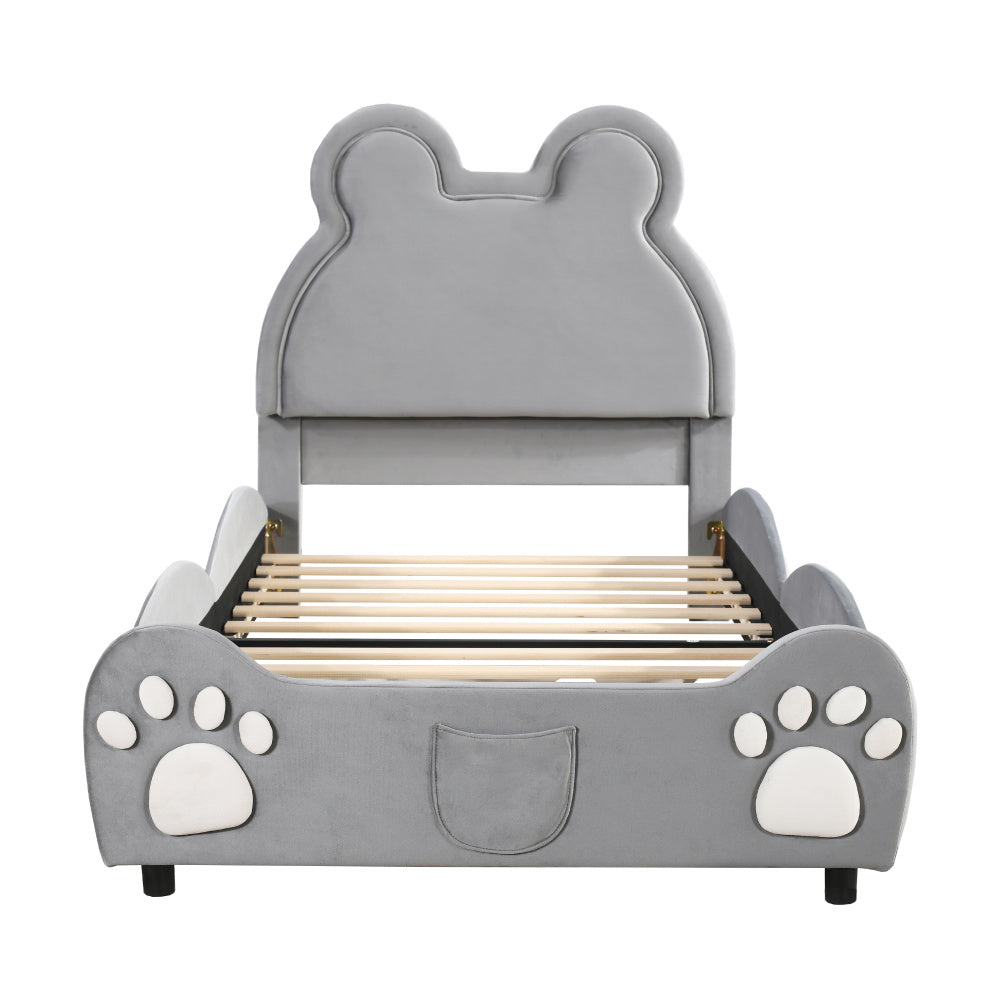 Lit capitonné Magnifique lit enfant, 90 x 200 cm, forme ours.Lit simple en velours doux pour la peau, blanc
