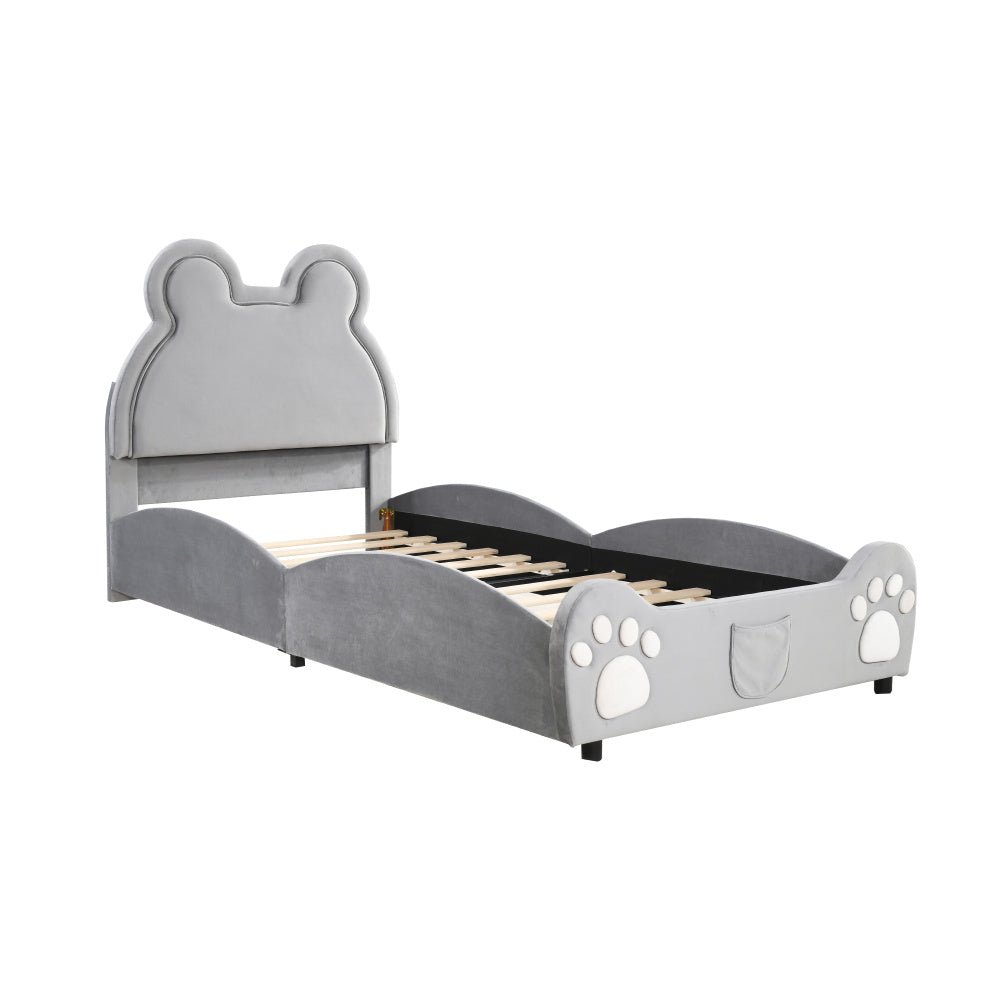 Lit capitonné Magnifique lit enfant, 90 x 200 cm, forme ours.Lit simple en velours doux pour la peau, blanc