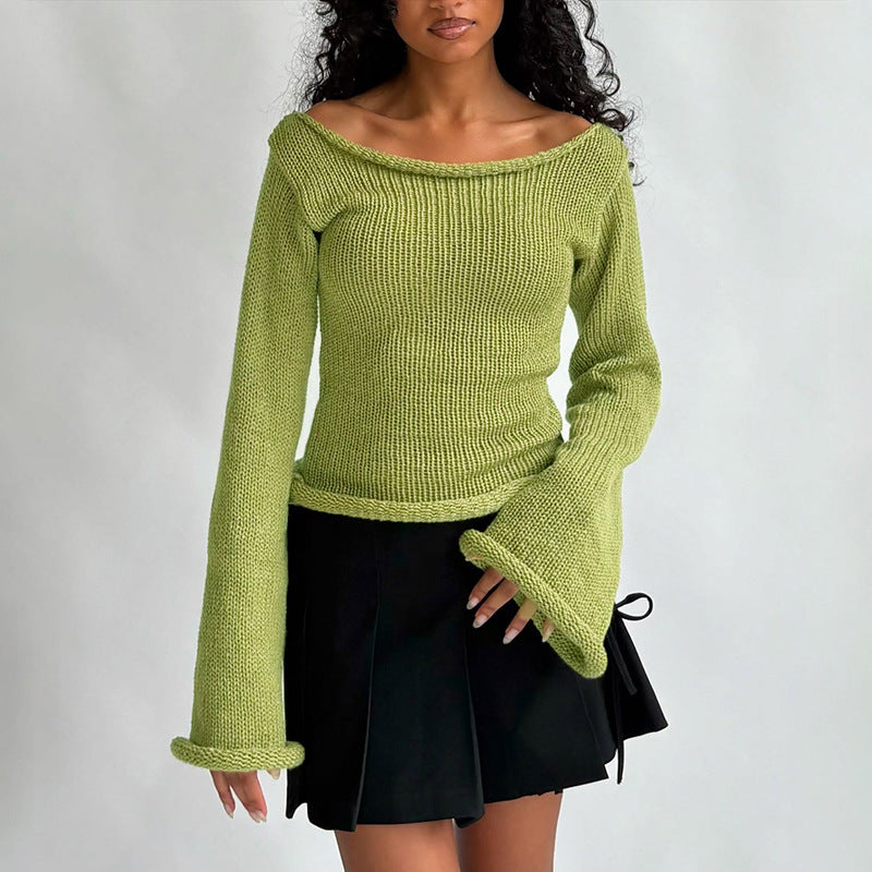 HAUT AJUSTE POUR FEMME A MANCHES EVASEES ET DECOLLETE ASYMETRIQUE