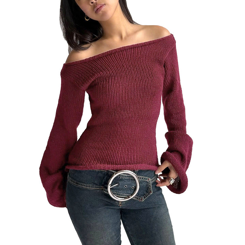 HAUT AJUSTE POUR FEMME A MANCHES EVASEES ET DECOLLETE ASYMETRIQUE