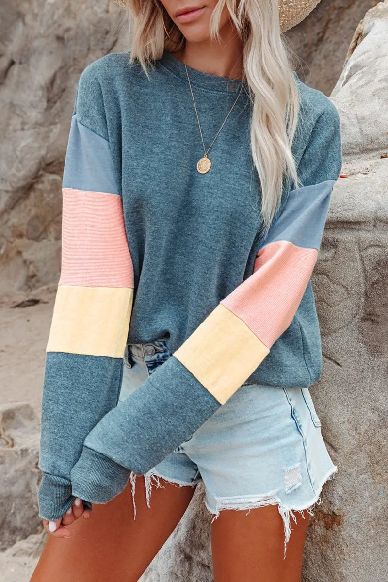 SWEAT A MANCHES LONGUES ET COL ROND A BLOCS DE COULEURS