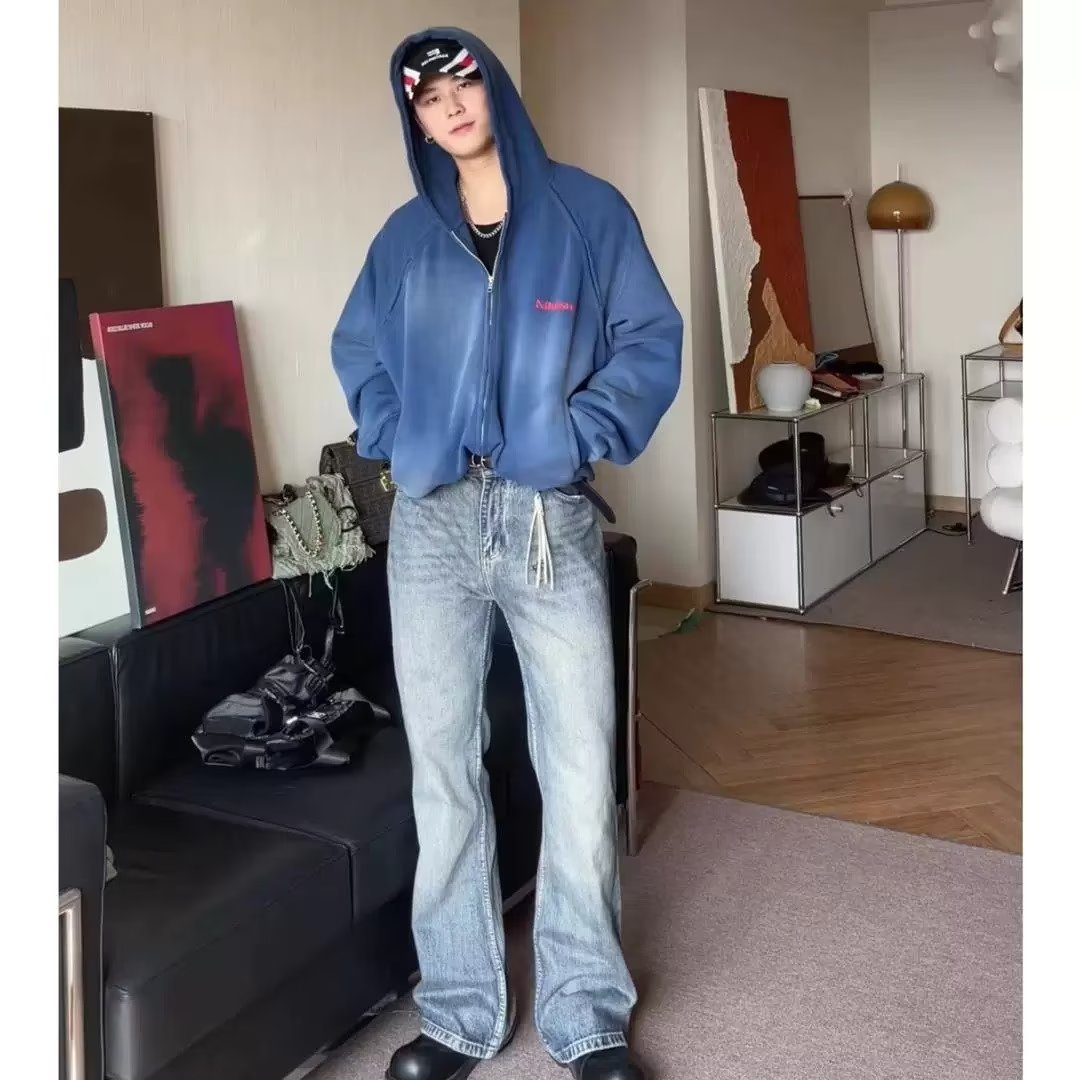 Jean Bootcut rétro américain pour hommes, jambe droite ample, beau pantalon tendance de printemps et d'automne 2023