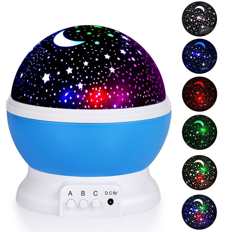 Projecteur LED Étoiles et Lune - Veilleuse Rotative Enfant - Ciel Étoilé