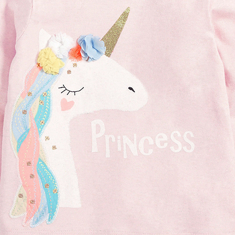 T-shirt pour enfants automne nouveaux vêtements pour enfants européens et américains T-shirt pour enfants licorne filles T-shirt à manches longues