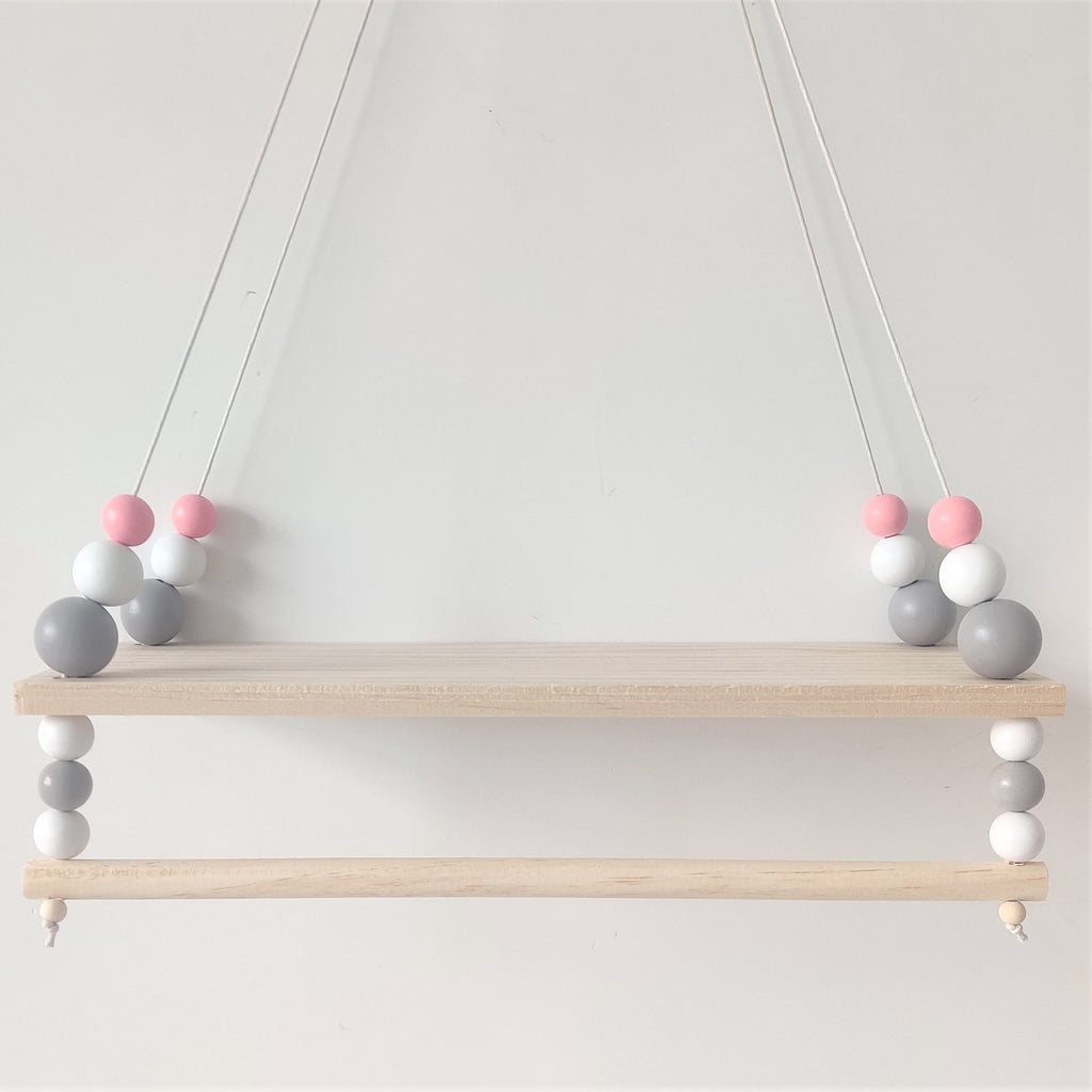 INS Nordic Style High-end Wooden Beads Double-layer Storage Price Children&#039;s Room Soft Decoration Wall Decoration Double-layer Doll Storage Rack