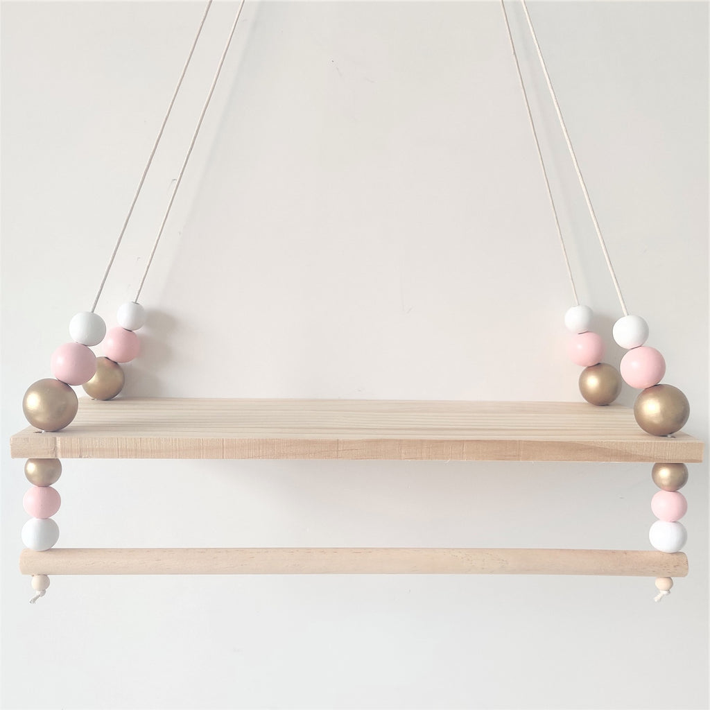 INS Nordic Style High-end Wooden Beads Double-layer Storage Price Children&#039;s Room Soft Decoration Wall Decoration Double-layer Doll Storage Rack