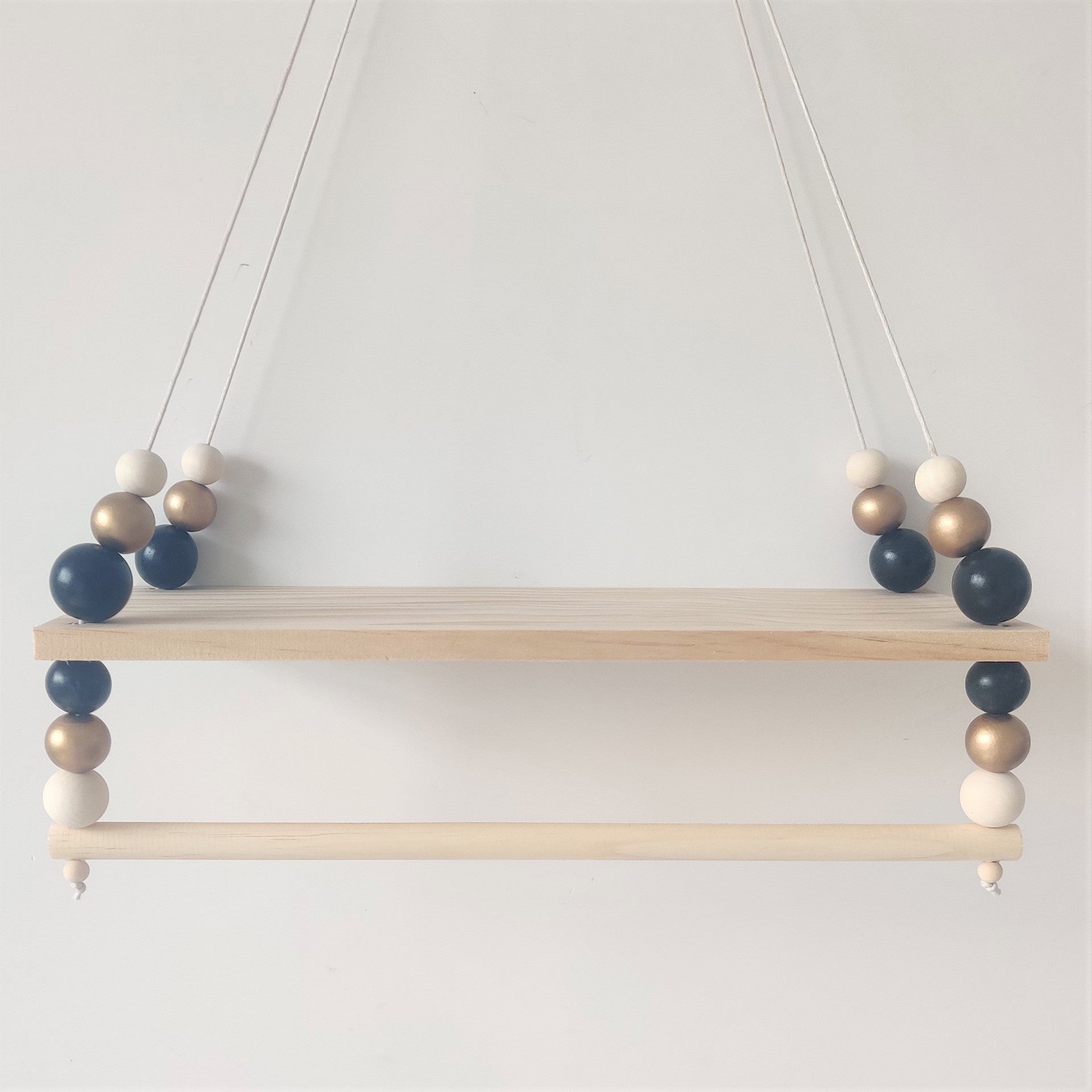 INS Nordic Style High-end Wooden Beads Double-layer Storage Price Children&#039;s Room Soft Decoration Wall Decoration Double-layer Doll Storage Rack