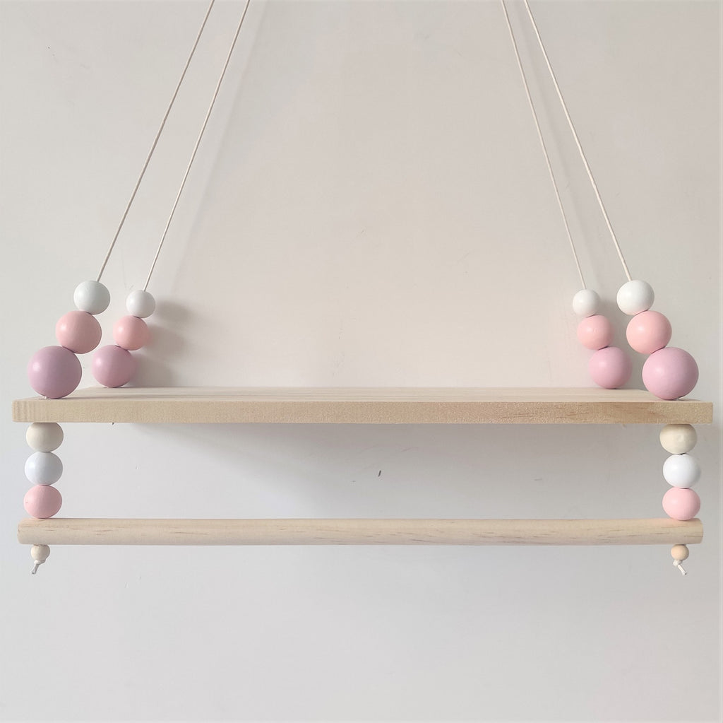 INS Nordic Style High-end Wooden Beads Double-layer Storage Price Children&#039;s Room Soft Decoration Wall Decoration Double-layer Doll Storage Rack