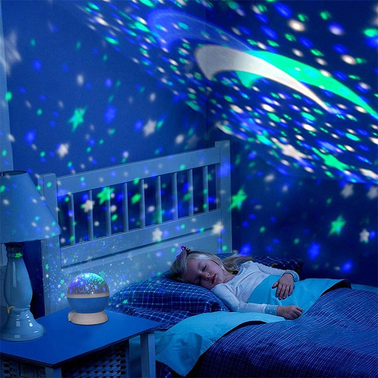 Projecteur LED Étoiles et Lune - Veilleuse Rotative Enfant - Ciel Étoilé