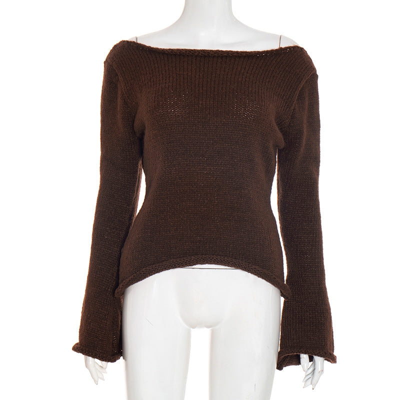 HAUT AJUSTE POUR FEMME A MANCHES EVASEES ET DECOLLETE ASYMETRIQUE