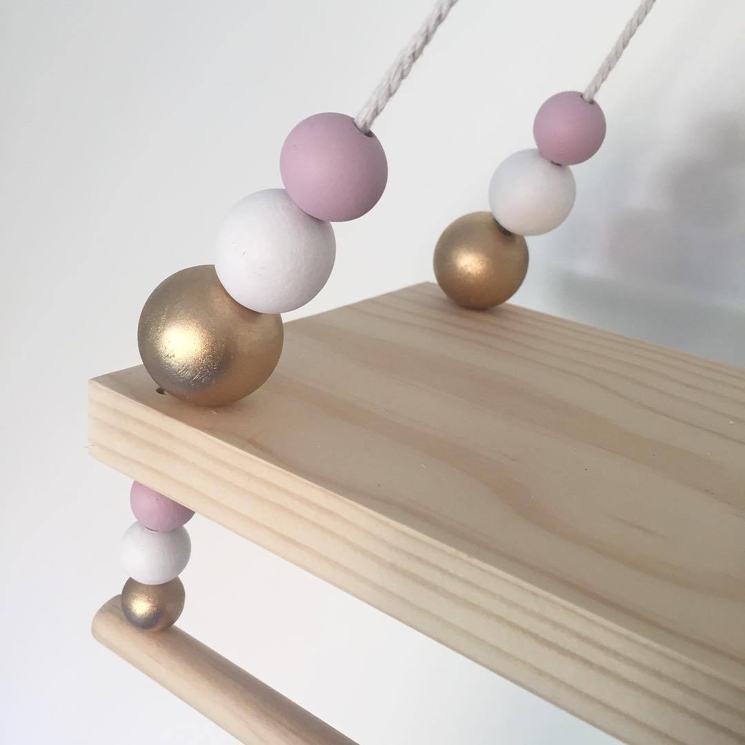 INS Nordic Style High-end Wooden Beads Double-layer Storage Price Children&#039;s Room Soft Decoration Wall Decoration Double-layer Doll Storage Rack