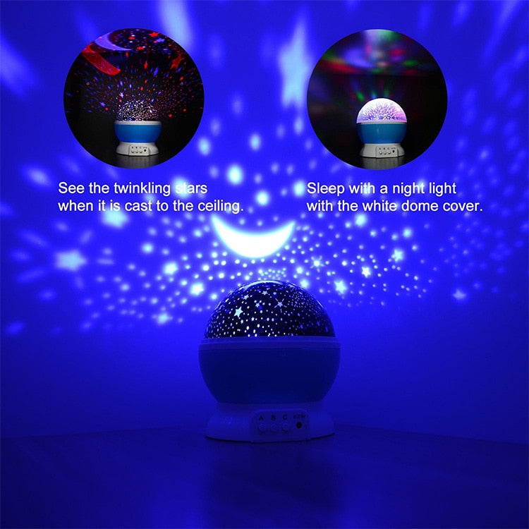 Projecteur LED Étoiles et Lune - Veilleuse Rotative Enfant - Ciel Étoilé