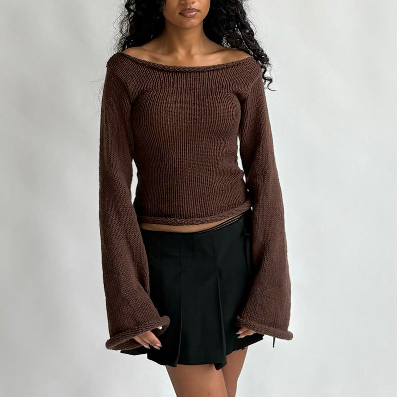 HAUT AJUSTE POUR FEMME A MANCHES EVASEES ET DECOLLETE ASYMETRIQUE