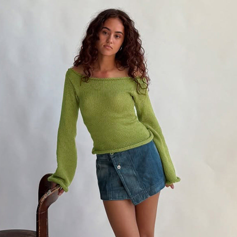 HAUT AJUSTE POUR FEMME A MANCHES EVASEES ET DECOLLETE ASYMETRIQUE