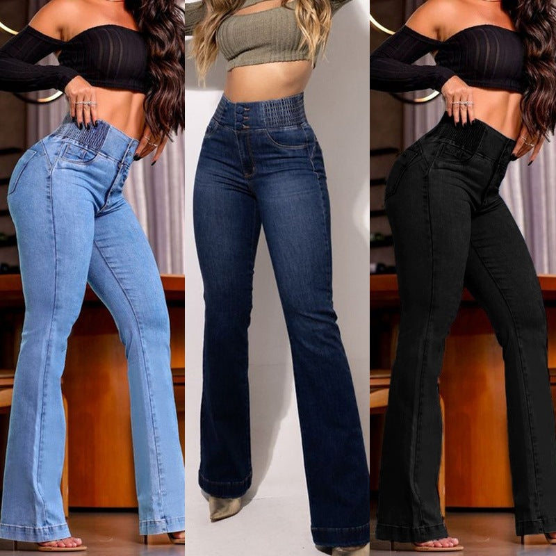Taille élastique haute taille étirement serré micro-laxi hanche denim pantalon