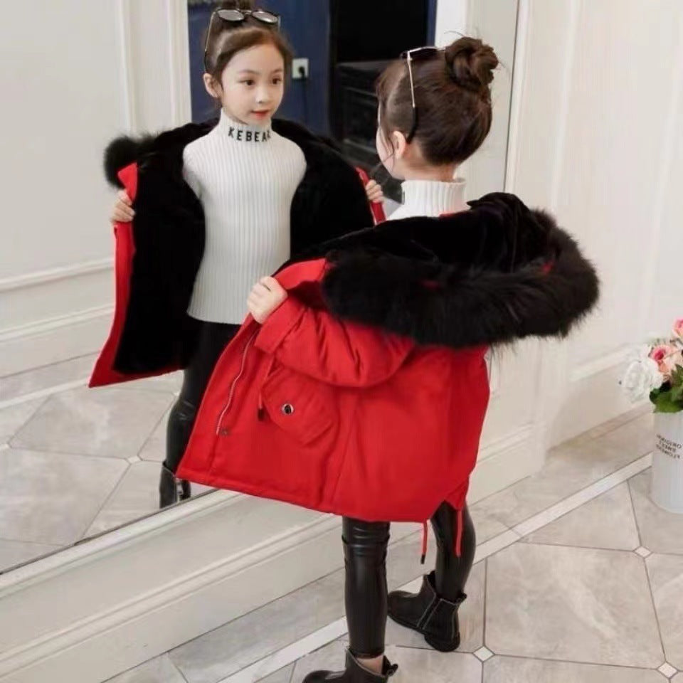 Manteau d&#039;hiver en polaire pour enfants, épais et chaud, avec col en fourrure, en coton, pour garçons et filles, hiver Plus tarte en coton, veste en coton épais, 2022
