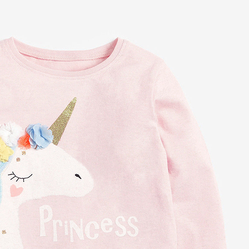 T-shirt pour enfants automne nouveaux vêtements pour enfants européens et américains T-shirt pour enfants licorne filles T-shirt à manches longues