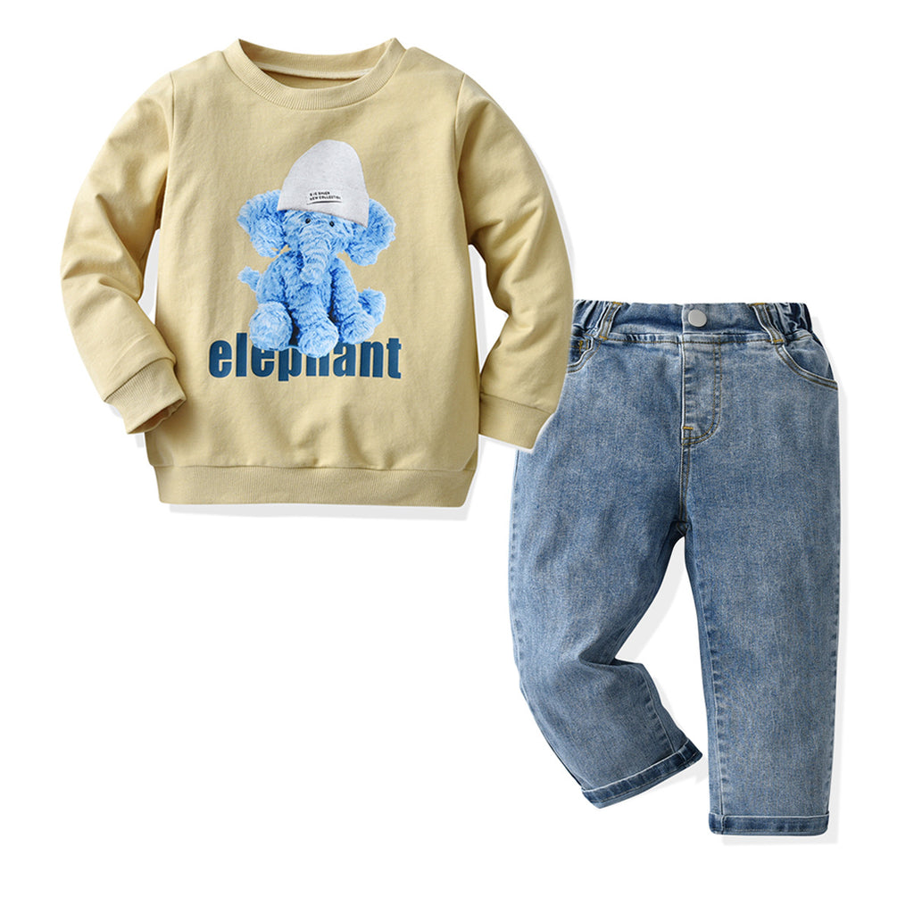 Ensemble sweat-shirt éléphant et pantalon en denim pour garçon