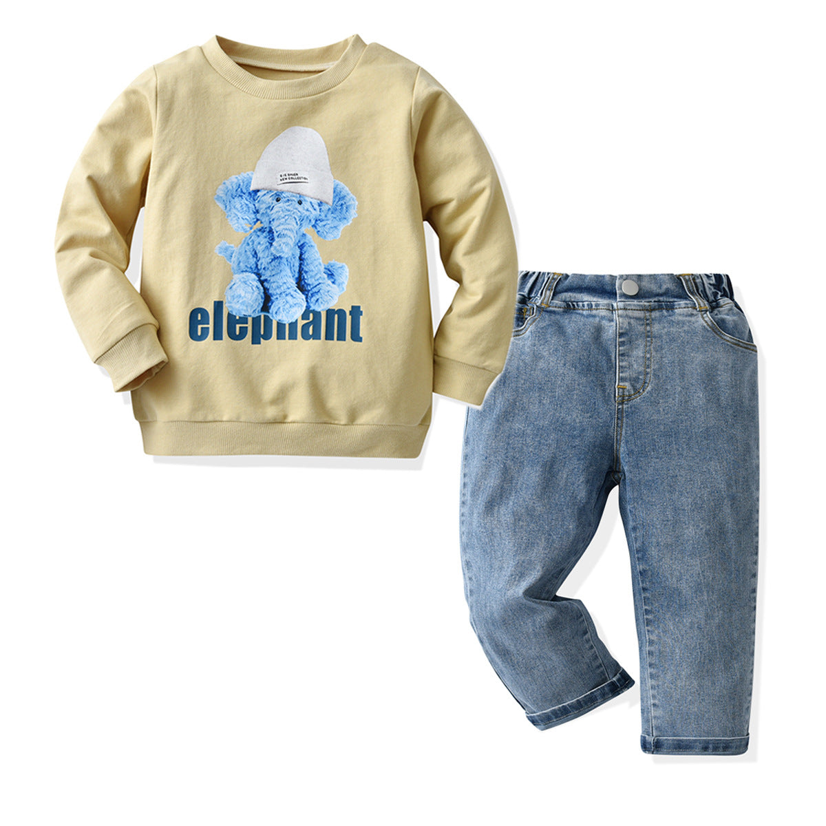 Ensemble sweat-shirt éléphant et pantalon en denim pour garçon