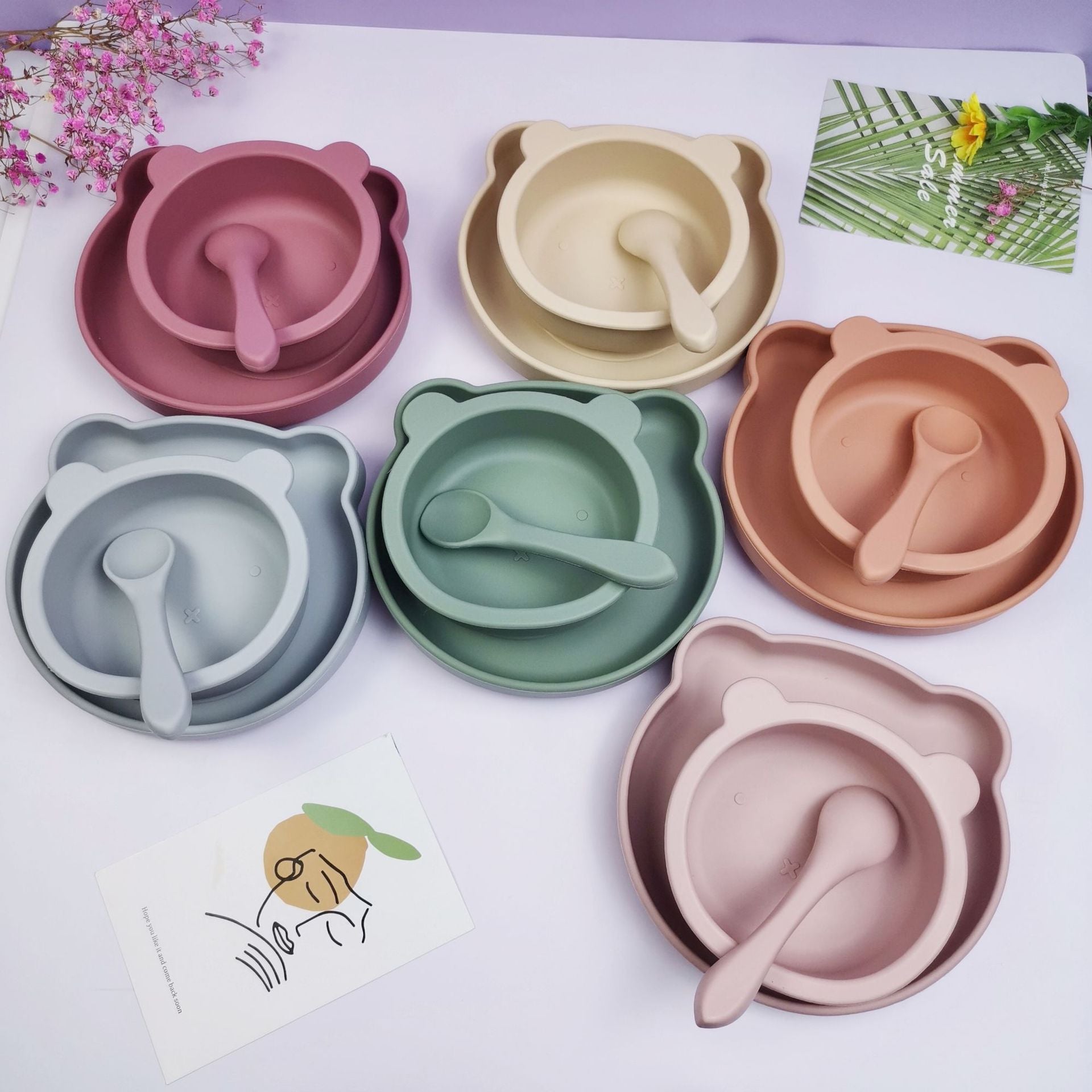 Vaisselle d&#039;alimentation pour bébé Ensemble de 3 pièces en silicone