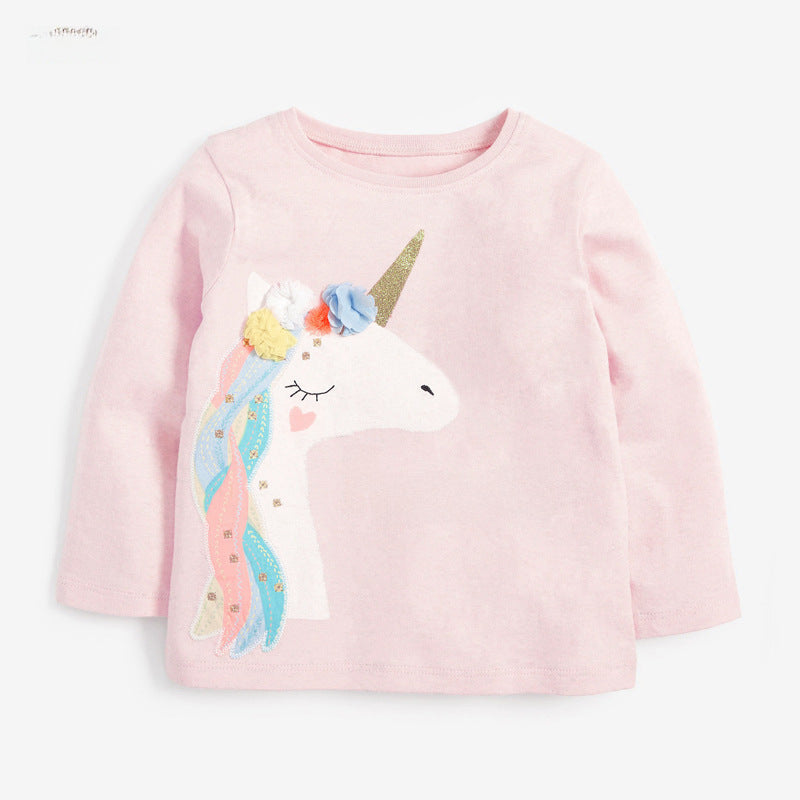 T-shirt pour enfants automne nouveaux vêtements pour enfants européens et américains T-shirt pour enfants licorne filles T-shirt à manches longues