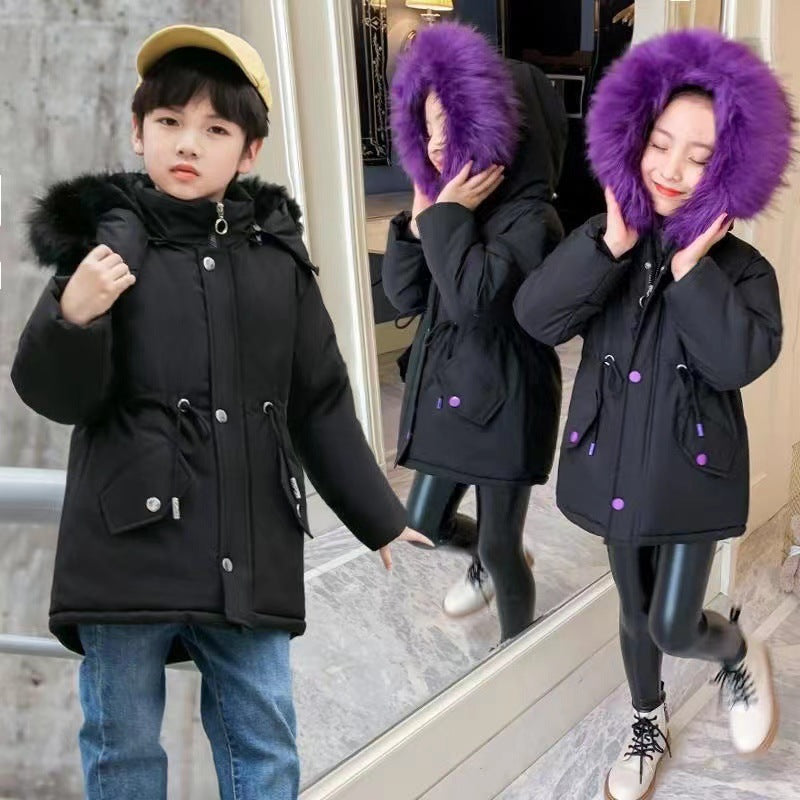 Manteau d&#039;hiver en polaire pour enfants, épais et chaud, avec col en fourrure, en coton, pour garçons et filles, hiver Plus tarte en coton, veste en coton épais, 2022