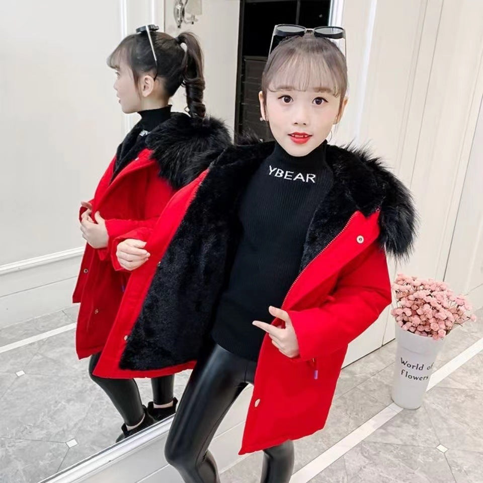 Manteau d&#039;hiver en polaire pour enfants, épais et chaud, avec col en fourrure, en coton, pour garçons et filles, hiver Plus tarte en coton, veste en coton épais, 2022
