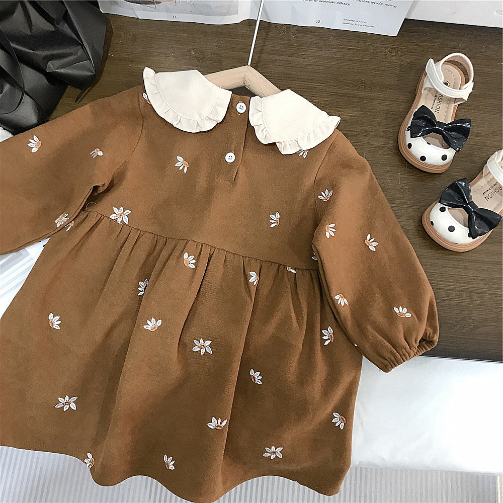 Robe brodée à manches longues des filles