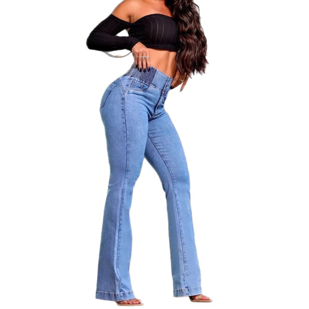 Taille élastique haute taille étirement serré micro-laxi hanche denim pantalon