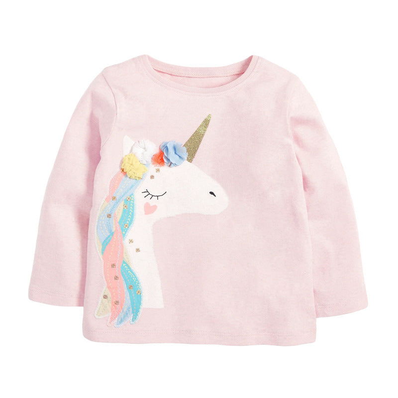 T-shirt pour enfants automne nouveaux vêtements pour enfants européens et américains T-shirt pour enfants licorne filles T-shirt à manches longues